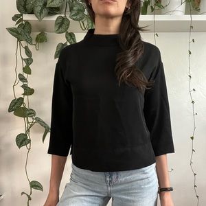 Everlane Black Mock Nexk 3/4 Length Sleeve Zip Back